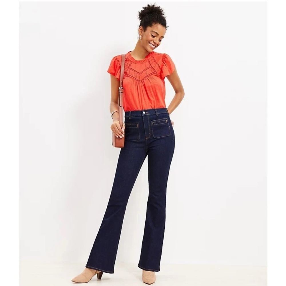 Loft Welt Patch Pocket High Rise Flare Jeans